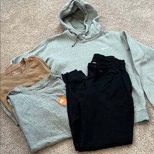 Nike Grey Hoodie, Black Joggers & Grey and Brown Tees